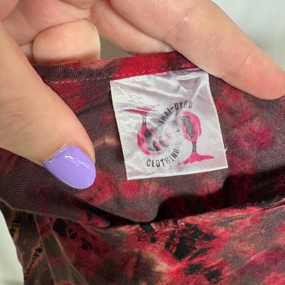 Bohemian Tie Dye Red Rayon Flowy Maxi Dress Adjustable Hippie Gypsy Festival - Picture 8 of 10
